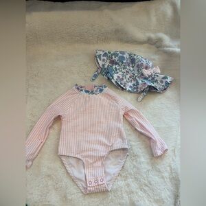 Tommy Bahama Pink Striped Long-Sleeve One-Piece with Floral Sun Hat